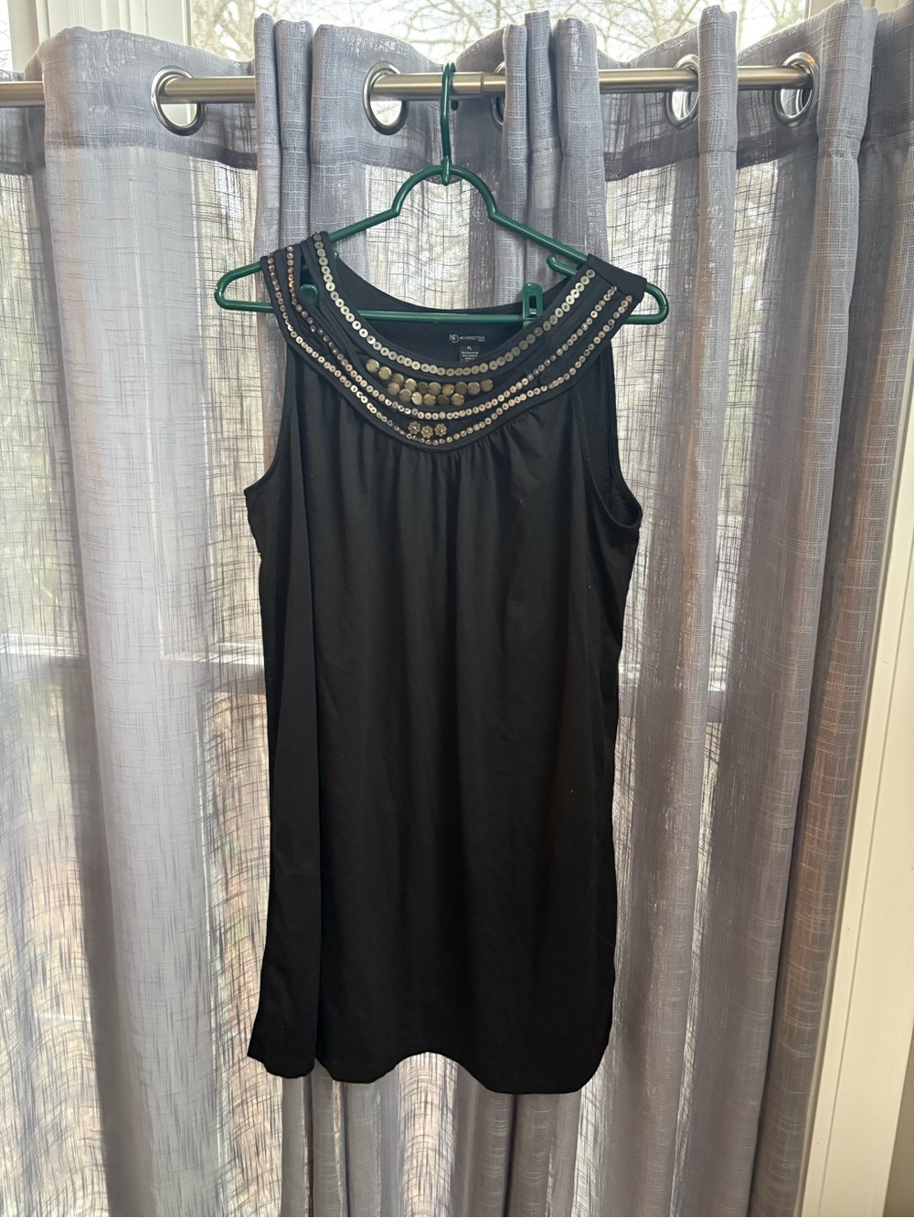 Women’s Sleeveless black dress Knit Y2K bohemian glam Studs No Iron Petite L